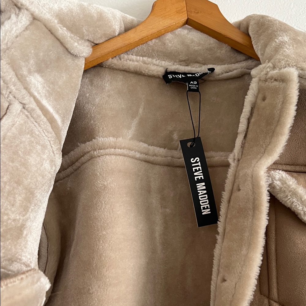 NWT Steve Madden Marie Coat Natural Tan Faux Fur Suede Jacket size XS - Picture 7 of 11